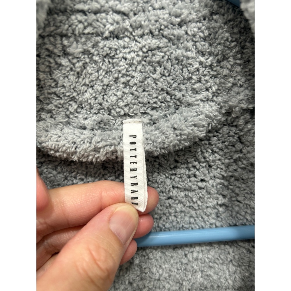 Pottery Barn Cozy Ribbed Robe Women Large Blue Plush Fleece Shawl Collar Belted - Picture 3 of 7